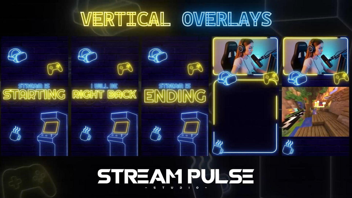 Neon Animated Stream Overlay Pack – Twitch, OBS & Streamlabs | Cyberpunk Streaming Graphics